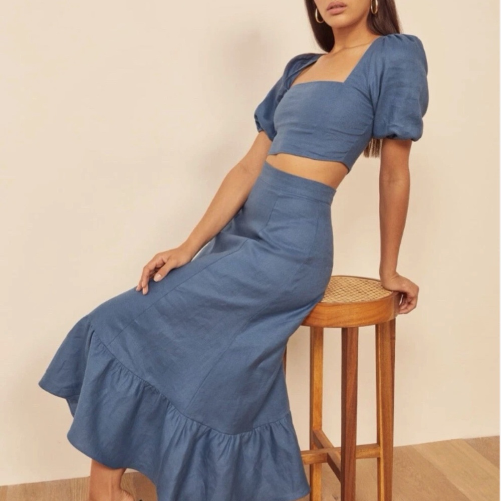 Reformation Yucca linen two piece in blue size 0